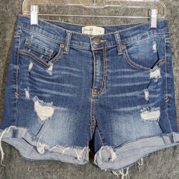 Mudd jean shorts womens 9 flx stretch cutoffs frayed distressed stretch midrise - Picture 1 of 7